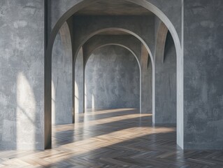 Fototapeta premium Interior hallway. Hallway of modern classic interior with bright light from windows make shade and shadow on wall and floor.