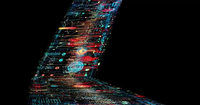 Digital stream looping effect on black overlay background. Motion content for your design.