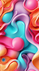 Waves, ruffles and bubbles, sweet, pink, aqua.  lavender and blue colors Abstract background, vertical banner for instagram story or tiktok