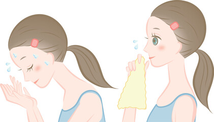 洗顔する女性の横顔