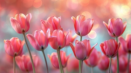 Fototapeta premium Beautiful Pink Tulips in Bloom - Generative AI