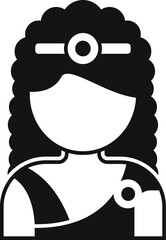 Black and white icon of a female doctor wearing a head mirror