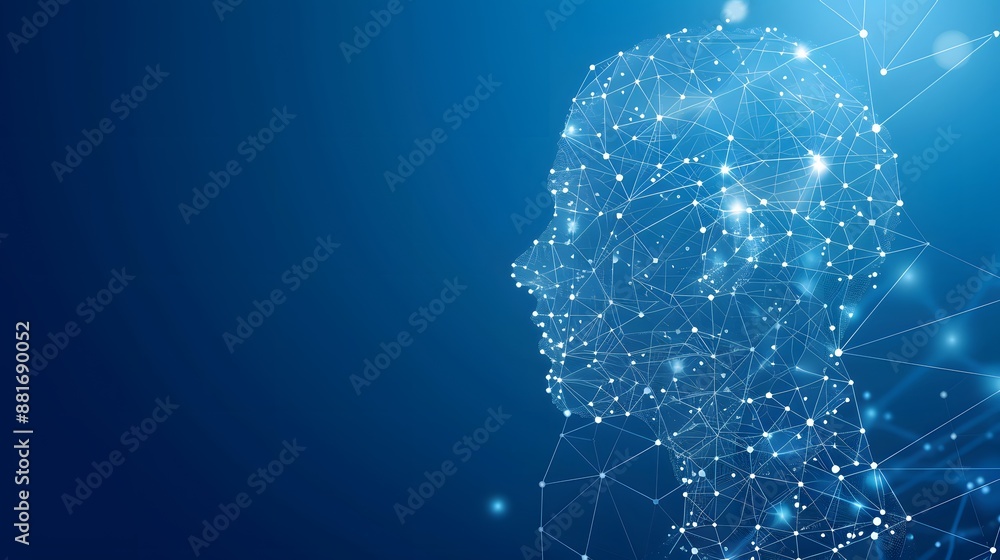 Poster artificial intelligence brain power research tech market with representing ai innovation technology.