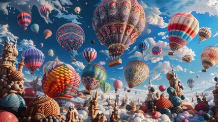Colorful Hot Air Balloons Soaring Over a Fantasy City