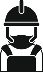 Simple, bold icon of a construction worker wearing a protective mask and helmet, emphasizing workplace safety