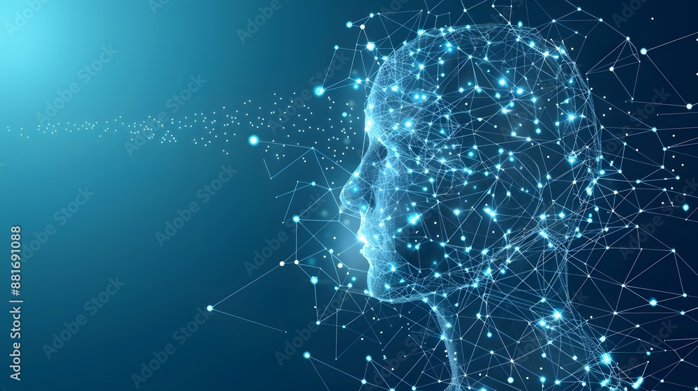 Poster artificial intelligence brain power research tech market with representing ai innovation technology.
