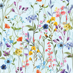 Beautiful wild flower forest seamless patten