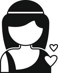 Black and white icon of a woman with hearts floating next to her head