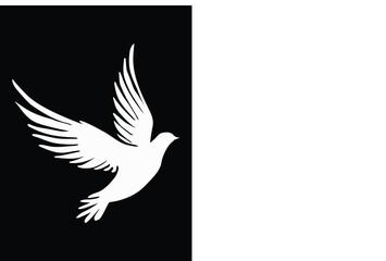 Silhouette of a of flat style cartoon beautiful flying pigeon.