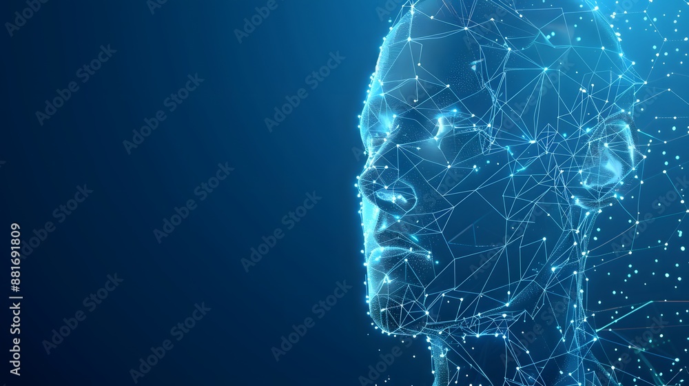 Poster artificial intelligence brain power research tech market with representing ai innovation technology.