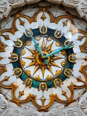 Obraz premium A clock with a blue and gold design.