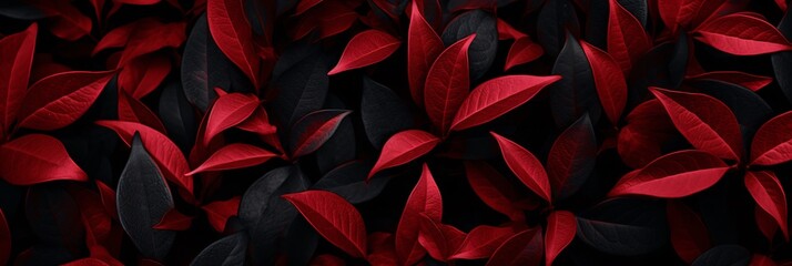 Close-up of lush red poinsettia leaves, showcasing their vibrant color and detailed texture, perfect for the holiday season