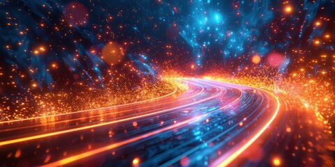 Abstract Neon Trail with Light Particles