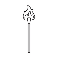 The icon is a burning match. The black silhouette of a burning match. Gorenje and flame. Vector illustration isolated on a white background for design and web.