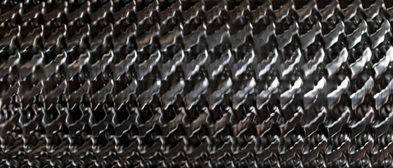 Panoramic close-up, high detail scan of helical knurled metal texture, Generative AI