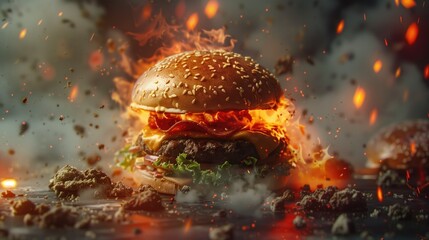 Fast Food Wars the Cheeseburger Battles, Tasty Delicious Funny Restaurant Business Design Wallpaper, Culinary Marketing Concept, Action Photography Background