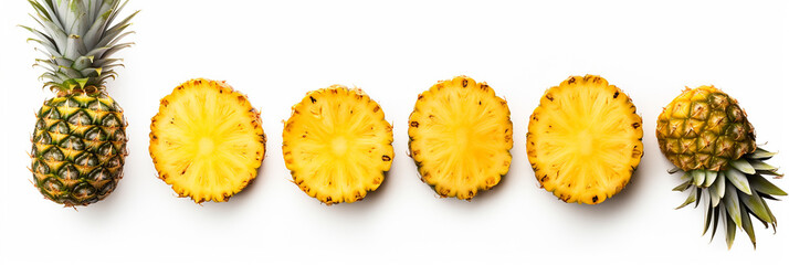 Pineapple slices on white background. 