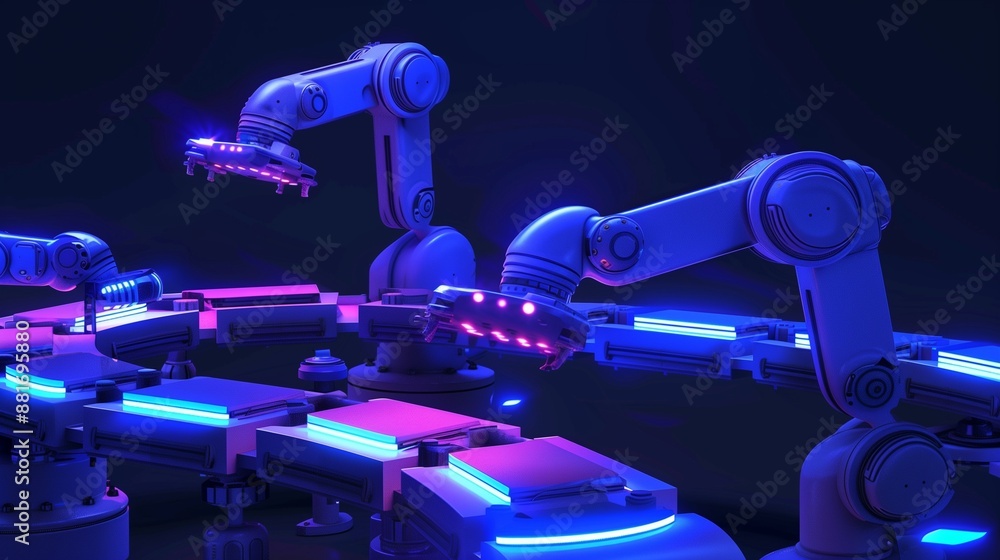 Poster close-up of robotic parts in a smart factory, showcasing precision engineering and advanced automati