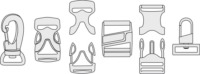 Plastic Buckles Trims Technical Illustration for Accessory and Sportswear Design