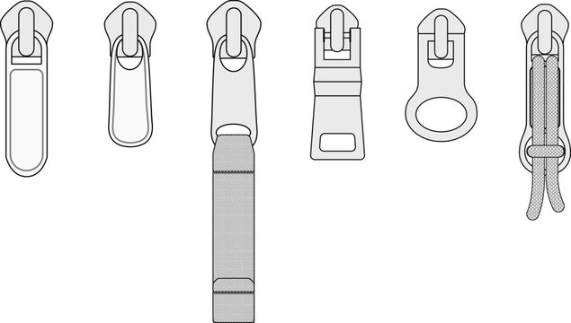 Zipper Pull Technical Fashion Illustration Luxury Trims Mock-up Template for Design and Tech Packs