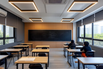 Modern classroom interior design at the school. The auditorium at the university. Lecture room.