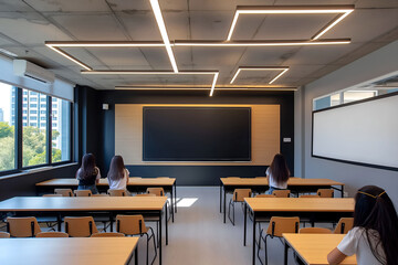 Modern classroom interior design at the school. The auditorium at the university. Lecture room.