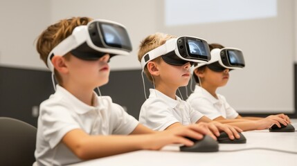 Tech-Savvy Gen Alpha Kids Engaging in a Virtual Science Experiment for Hands-On Learning