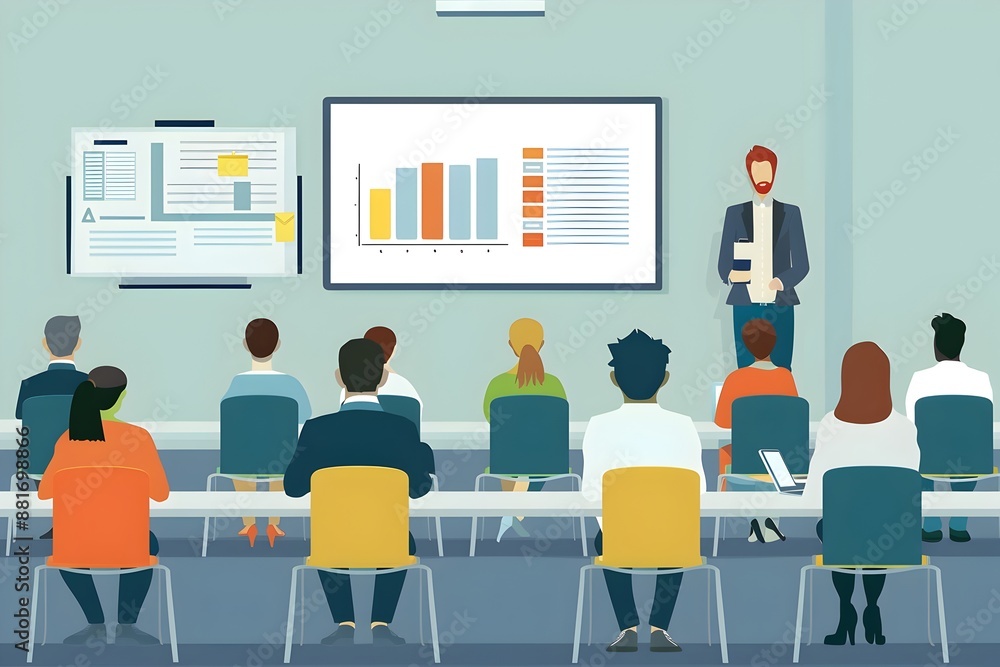 Poster corporate business presentation training session with data visualization