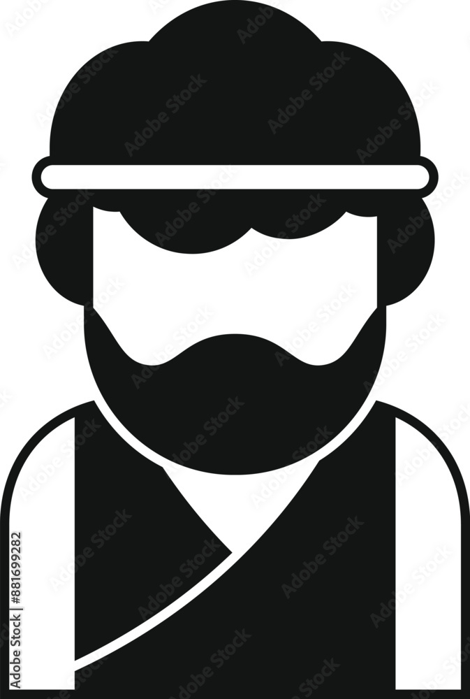 Poster bearded man wearing tunic and headband icon in simple style isolated on white background for any web