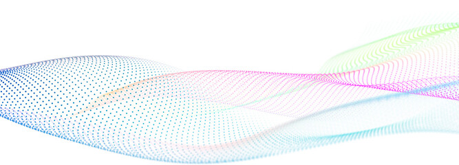 Colorful wave of streaming particles on a white background. Abstract background with dynamic elements of waves. 3d