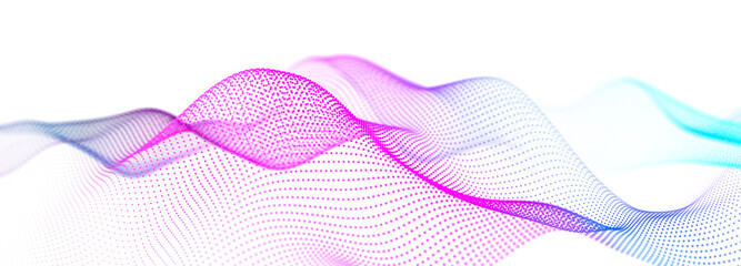 Colorful wave of streaming particles on a white background. Abstract background with dynamic elements of waves. 3d