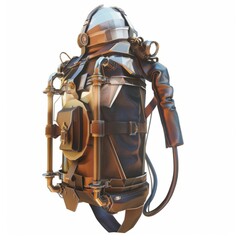 3D Render, Low Poly style of a Victorian-style jetpack, on isolated white background, Generative AI