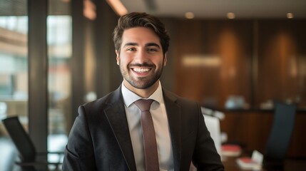 Fototapeta premium Entrepreneurial Businessman Showing Confidence in Corporate Office Environment