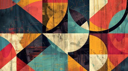 Fototapeta premium Geometric patterns with circles, triangles, squares, and linear designs creating a textured surface