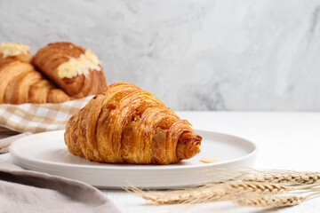 Croissant. Almond croissant. with copy space. perfect for recipe, article, or any commercial content.