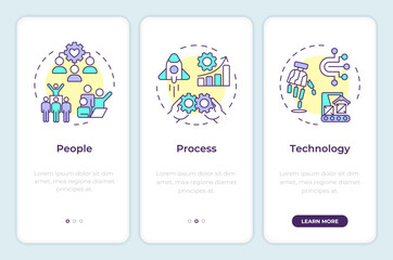 PPT framework onboarding mobile app screen. Assortment plan. Walkthrough 3 steps editable graphic instructions with linear concepts. UI, UX, GUI template. Montserrat SemiBold, Regular fonts used
