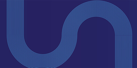 Abstract blue glowing geometric lines on dark blue background. Modern shiny blue circle lines pattern. Futuristic technology concept. Suit for cover, poster, banner, brochure, header, website