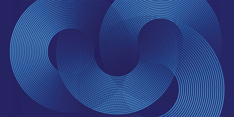 Abstract blue glowing geometric lines on dark blue background. Modern shiny blue circle lines pattern. Futuristic technology concept. Suit for cover, poster, banner, brochure, header, website