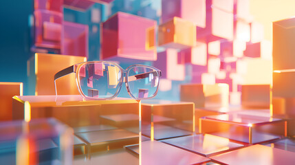 Gradient glasses and cubes  3d rendering