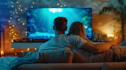 Naklejka premium Couple Watching TV in Living Room