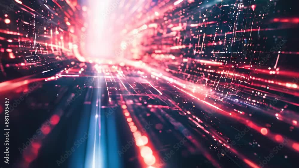 Poster digital background featuring an abstract, digital space with glowing lights and futuristic elements