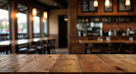 empty wooden table top with Restaurand Background for product display