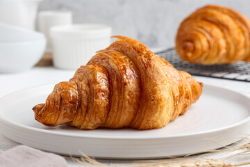 Croissant. Almond croissant. with copy space. perfect for recipe, article, or any commercial content.