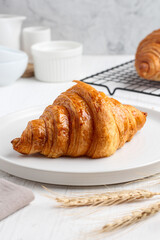 Croissant. Almond croissant. with copy space. perfect for recipe, article, or any commercial content.