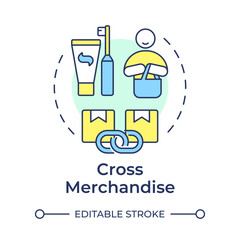 Cross merchandise multi color concept icon. Complementary product. Additional purchase. Boost sales. Round shape line illustration. Abstract idea. Graphic design. Easy to use in blog post