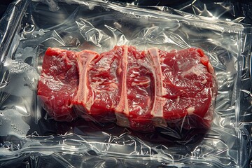 Vacuumsealed fresh lamb chops in plastic packaging