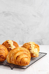 Croissant. Almond croissant. with copy space. perfect for recipe, article, or any commercial content.