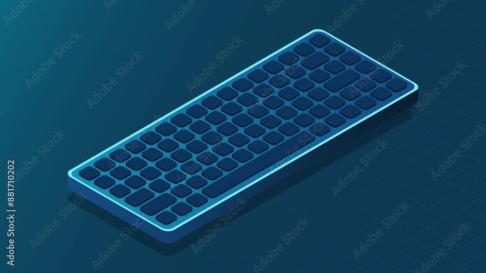 Poster Isometric computer keyboard animation. Personal computer hardware components. Modern computer keyboard. Motion graphic. 4K video animated in isometric style