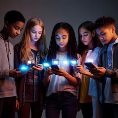 Multicultural group of student and office staff generative in Ai with Global Teens in the Digital Age.