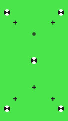 Green screen with VFX motion tracking markers. Chroma key color video footage with track point. HD 4K green screen layout. Phone screen.